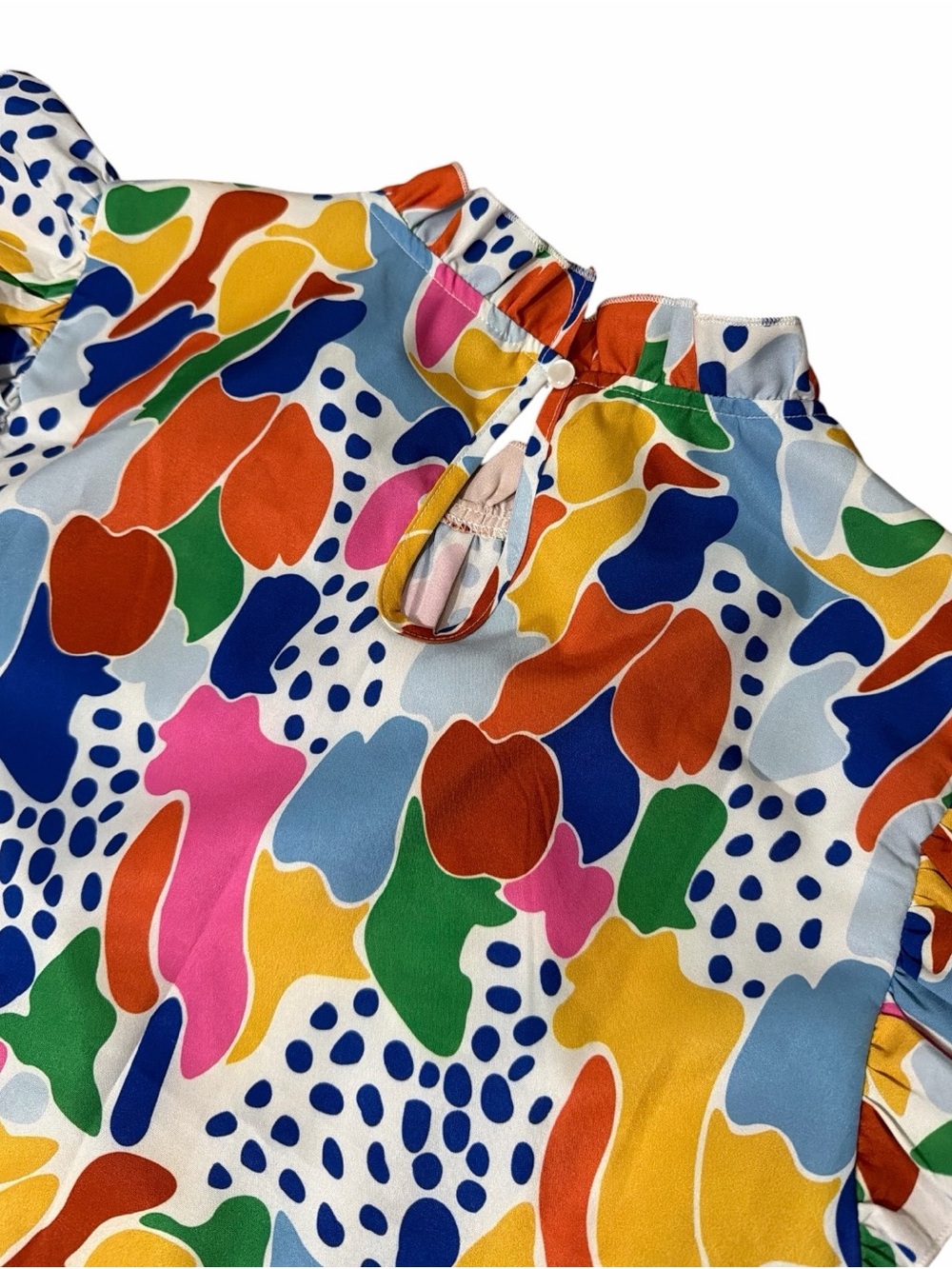 EMERY ROSE Colorful Abstract Print Ruffle Sleeve Top - Picture 7 of 7